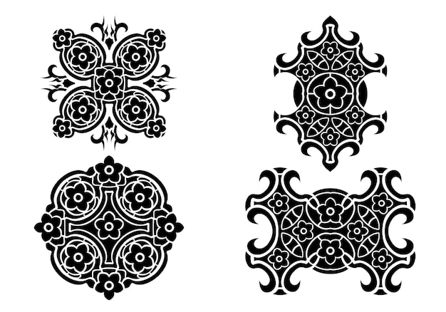 Flowers tribal tattoo design set vector illustration