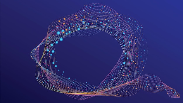 Flowing glowing dots particle wave frame Halftone gradient curve round shape