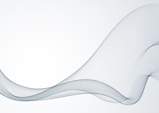 Flowing particles wave, dynamic sound motion curve lines. 3d vector illustration. Beautiful wave shaped array of blended points.