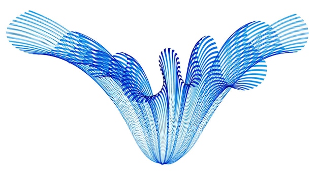 Flowing particles wave, transparent tulle textile on wind, dynamic motion curve lines. 3d vector illustration. Beautiful calming wave shaped array of blended points.