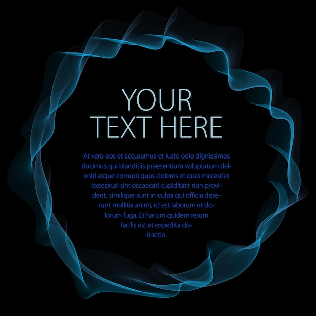 Flowing smooth linear frame in a shape of circle. Vector abstract artistic beautiful background with copy space for text.  Isolated over black background.