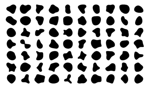 fluid shapes random color blotch blobs abstract organic shapes pebble drop amoeba stone amorphous silhouettes inkblot stain 90s texture vector set asymmetric unique isometric objects