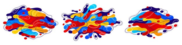 Fluids colorful liquid shapes in motion vector abstract graphic design elements set, dynamic modern art flowing and changing forms, gradients lava bubbles collection.