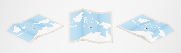 Folded map of East Timor in three different versions.