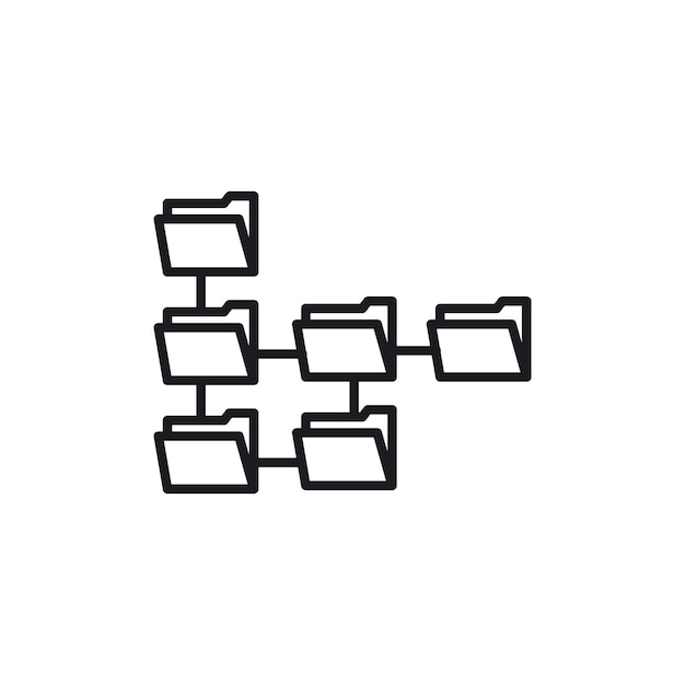 Folder tree icon set directory structure vector symbol data sub folder hierarchy pictogram in black filled and outlined style
