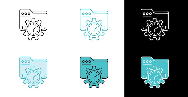 Folder with settings and timer icon for task configuration in line and fill style