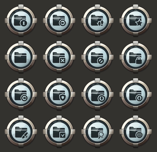 Folders vector icons in the stylish round buttons for mobile applications and web