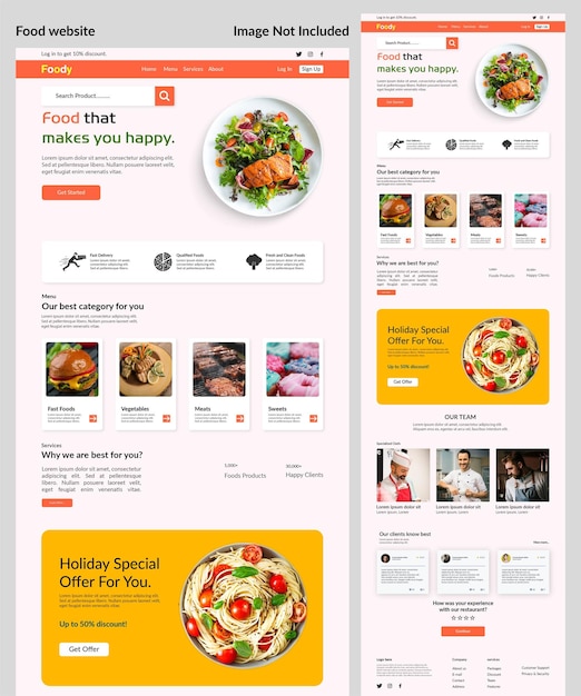 Foods restaurant website template vector