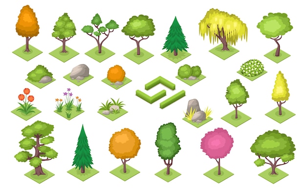 forest or park decoration elements tree bush