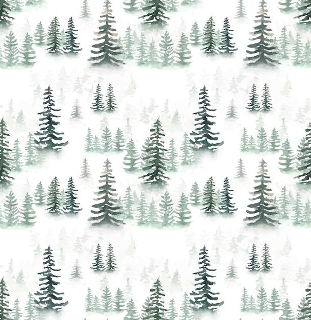 Forest seamless pattern Watercolor Pine background