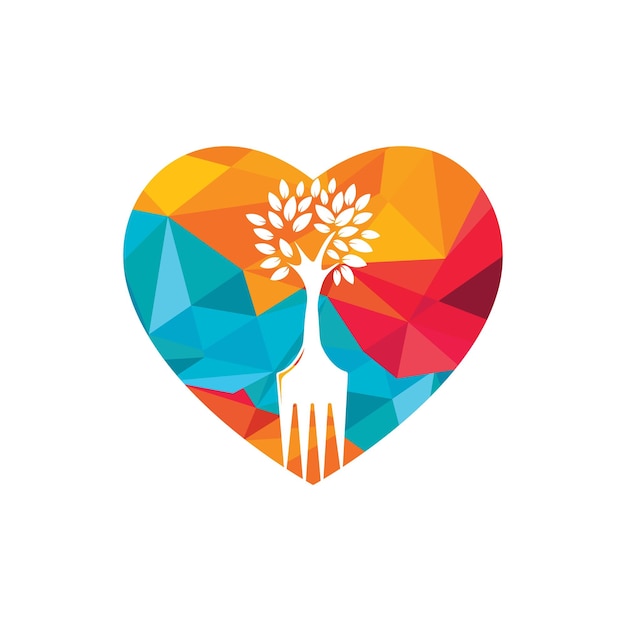 fork tree with heart shape vector logo design