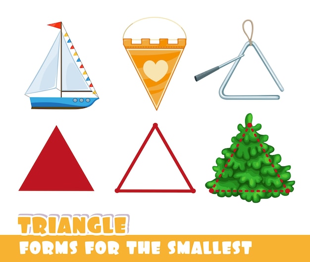Forms for the smallest Triangle and objects having a triangular shape on a white background developing game
