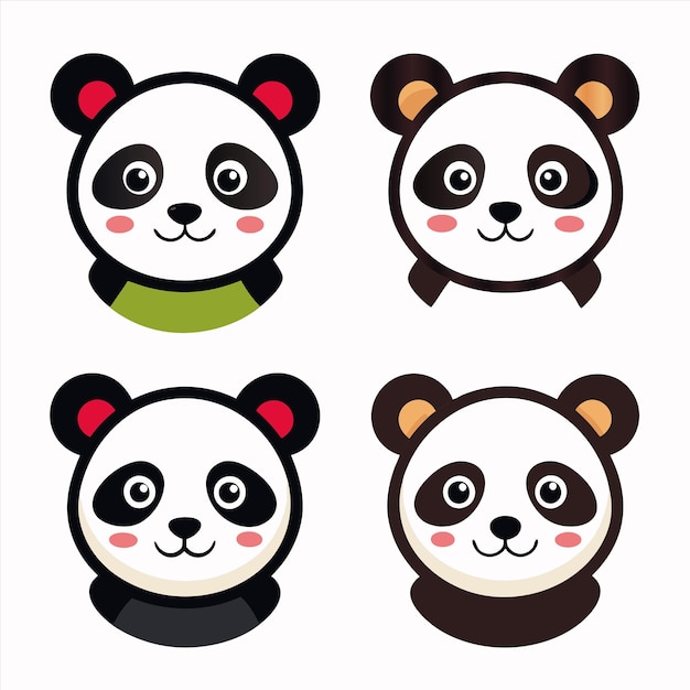 four pandas are shown with one of them has a green shirt on it