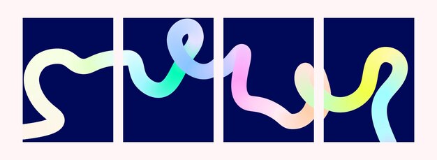 Four vibrant abstract posters featuring dynamic flowing lines and gradients in various colors