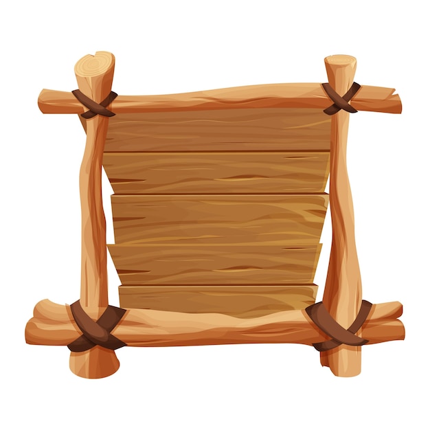 Frame border from wood branch sticks and leather rope in comic cartoon style