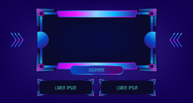 Frame facecam live stream game gaming play video template with glow tech frame trendy display panel