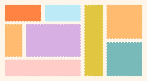 frames scalloped vector corrugated bento grid shapes set scallop frame wavy retro stickers