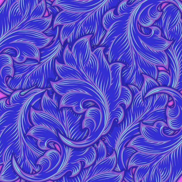 Free Vector Decoration Background Art Nouveau Floral Element Blue Neon