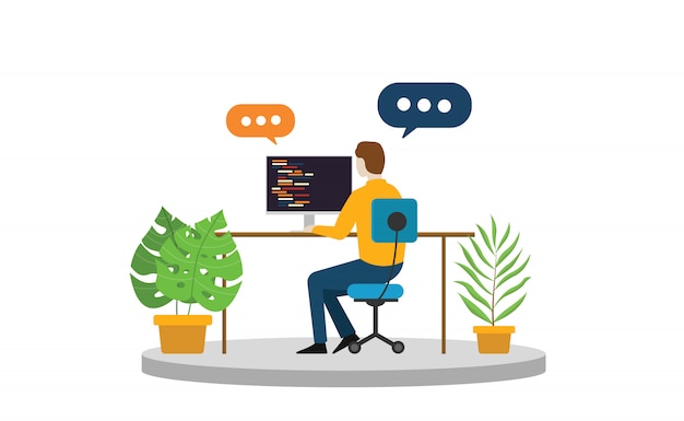 Freelancer business person sitting and working alone