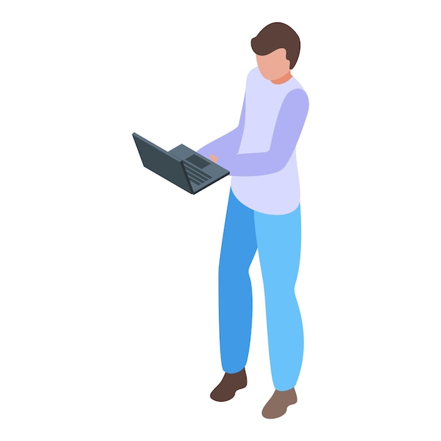 freelancer working on laptop standing at office desk