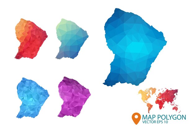 French Guiana map set of geometric rumpled triangular low poly style gradient graphic background