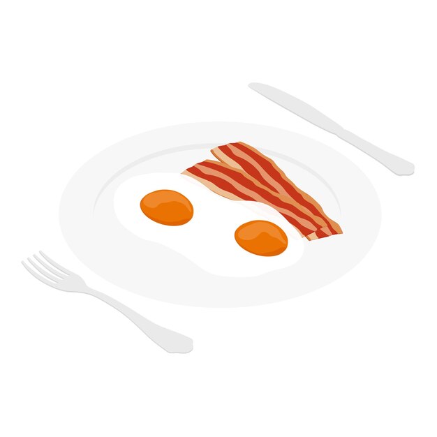 fried eggs and bacon on plate with fork and knife breakfest