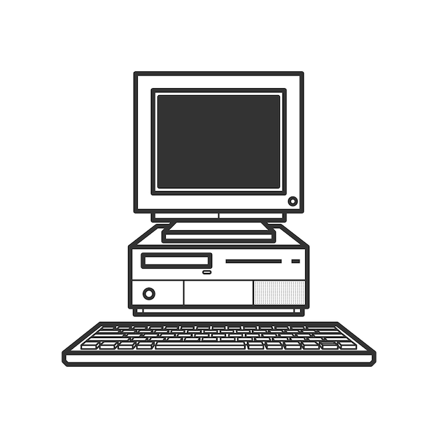 Front view of a realistic computer monitor CPU with a keyboard Vector illustration