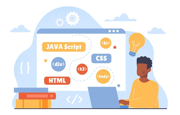 Frontend developer study man with laptop develop webpage for website it specialist and programmer at