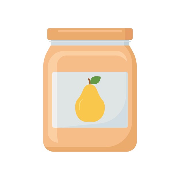 Fruit pear jam in glass jar Bottle with preserve canning Vector illustration