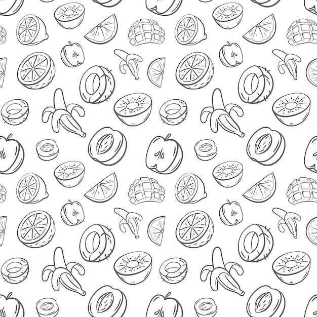Fruits seamless pattern background in line art style