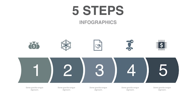 Funds decentralization agreement Authentication fintech icons Infographic design template Creative concept with 5 steps