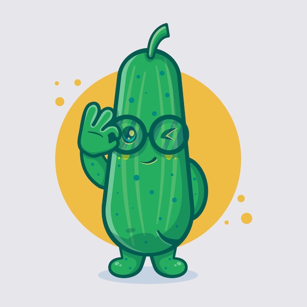 funny cucumber character mascot with ok sign hand gesture isolated cartoon in flat style design