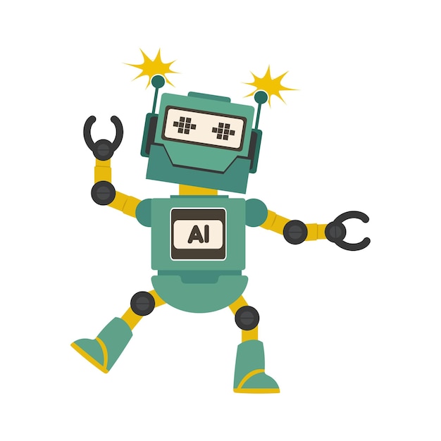 Funny green robot cartoon icon