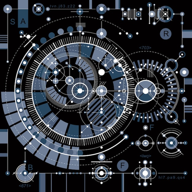 Future technology vector drawing, industrial wallpaper. Graphic illustration of engine or mechanism.