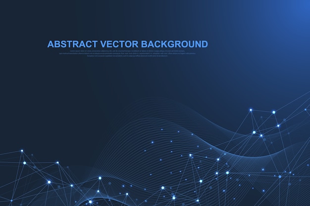 Futuristic abstract background blockchain technology. Peer to peer network business concept. Global cryptocurrency blockchain banner. Wave flow.