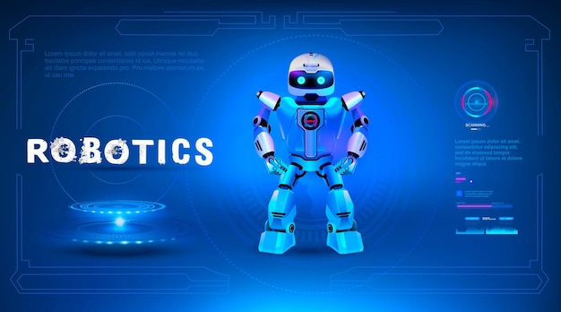 Futuristic AI Cyber banner with robot Robotics banner and artificial intelligence concept Modern robot chatbot for business on the Internet