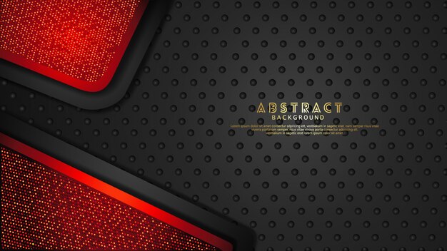 Futuristic and dynamic dark red and black overlap layers background with glitters effect. Realistic halftone dots pattern on textured dark background