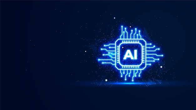 Futuristic artificial intelligence concept in the neon light style Digital technology background
