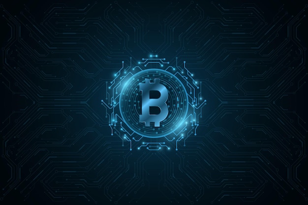 Futuristic blue Bitcoin digital currency.