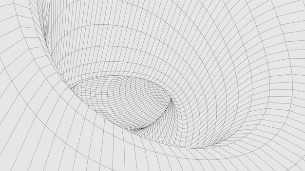 Futuristic blue funnel Wireframe space travel tunnel Abstract blue wormhole with surface warp Vector illustration