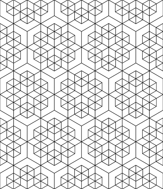 Futuristic continuous contrast pattern, illusive motif abstract background with geometric figures. Monochrome decorative seamless backdrop, can be used for design and textile.