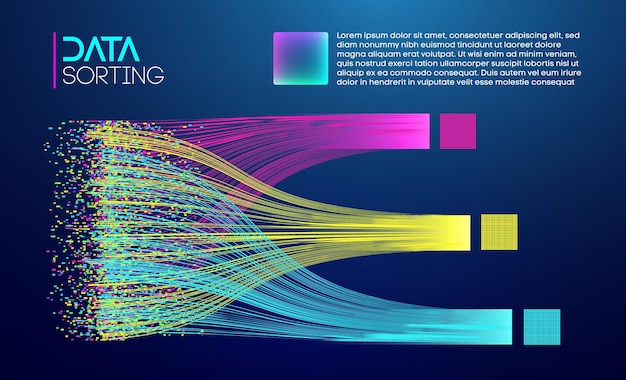 Futuristic data visualization with multicolored organized flow patterns and blocks