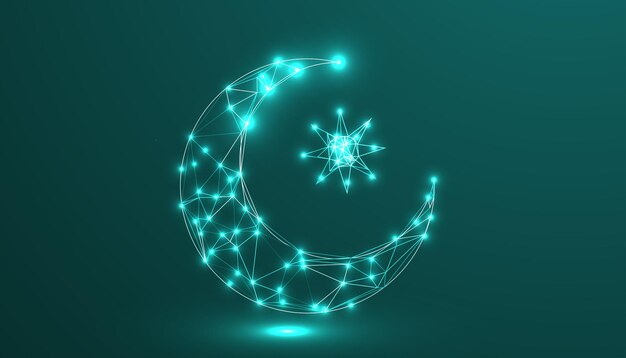 Futuristic Digital Mesh and Traditional Celebrations A Fusion of Technology Abstract Wireframe Designs Cultural Symbols and Festive Arabic Ornamentation