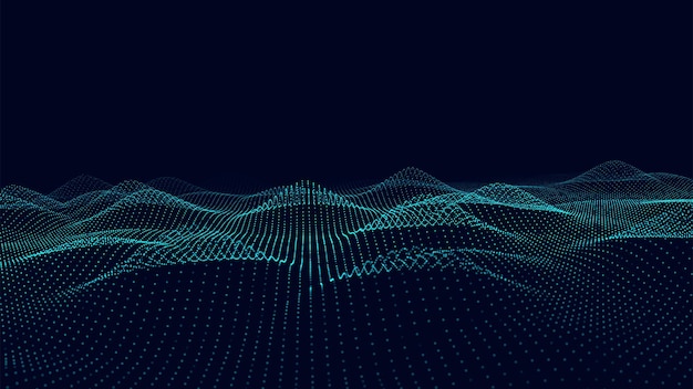 Futuristic digital wave Dark cyberspace Vector abstract wave with dots White moving particles on background