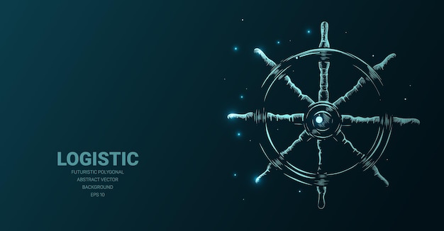 Futuristic illustration with hologram neon nautical ship wheeel sketch