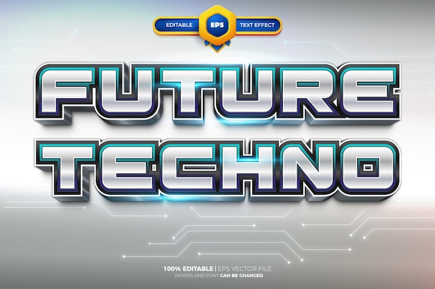 futuristic techno metallic 3d editable text effect template