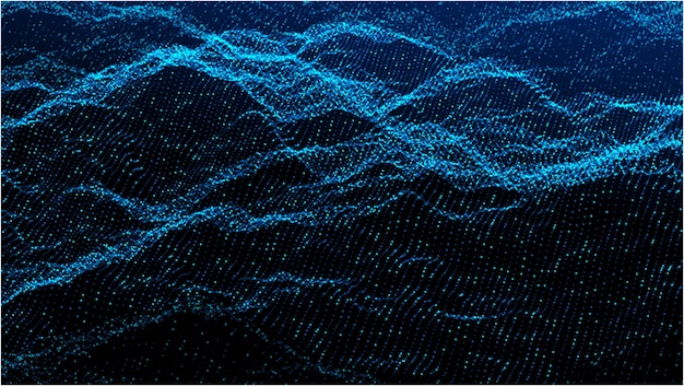 Futuristic technology big data flow background Waveform glow particle frequency scene Artificial intelligence deep learning design concept Vector illustration