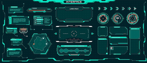 futuristic ui hud elements sci-fi digital frames arrows callout titles set