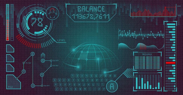 Futuristic user interface with infographics elements and unique font space display vector backgrou