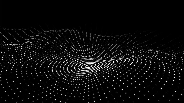 Futuristic wave Vector dark cyberspace Abstract music sound wave with dots White moving particles on a black background